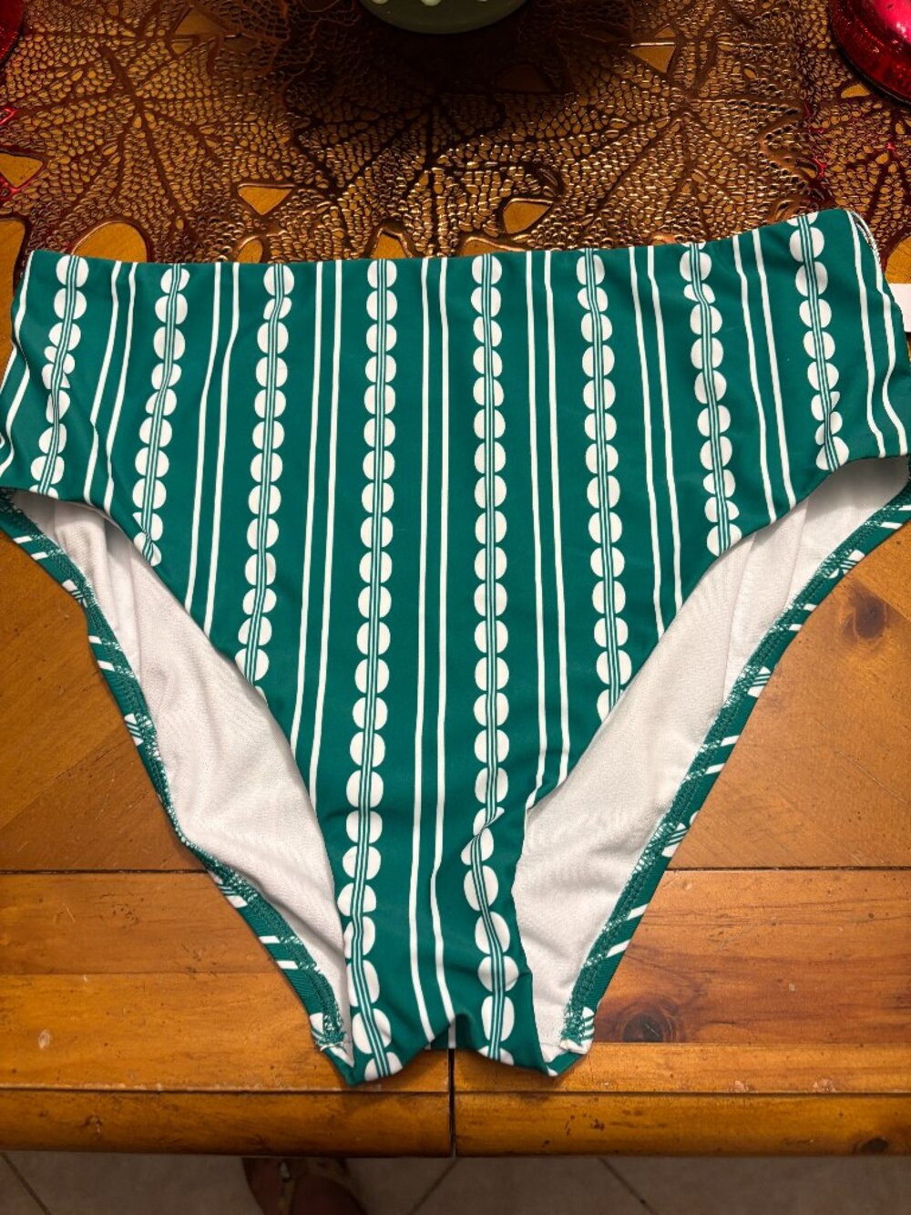 Kona Sol Green & White Swimwear High Waist Bottom Size 12-14 Large